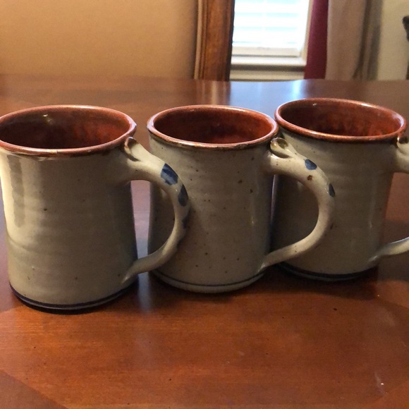 Harvey folk art handmade stone Poughkeepsie NY coffee mugs set of three - Picture 5 of 8